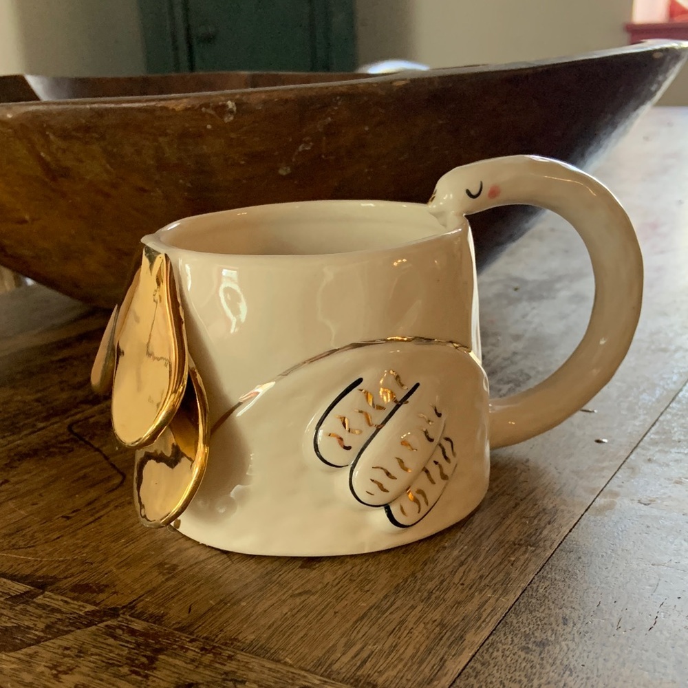 Anthropologie Rare Fauna Fete Swan Mug with Gold Details